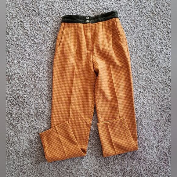Laurel by Escada vintage 100% wool houndstooth orange trouser pants straight 40 - Picture 1 of 10